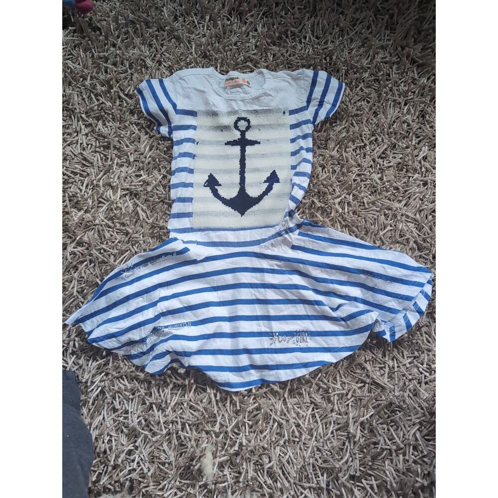 DESIGUAL Girls' Sailor Stripe Summer Dress Sequin Anchor Size 5-6 - Picture 2 of 15